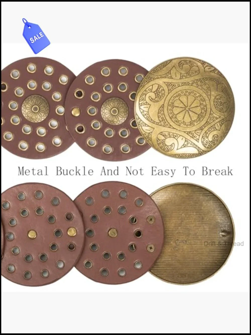Wide Western Disc Belt with Concho Buckle Faux Leather Women's